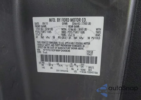 2011 Ford F150 Super Cab z USA, uszkodzony, nr VIN 1FTFX1EF8BFD05836